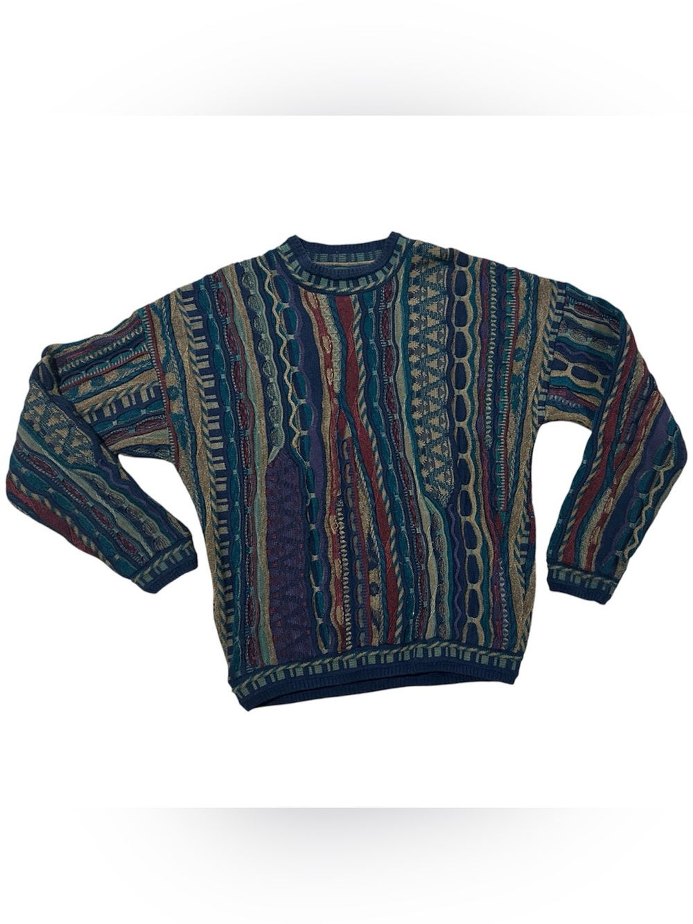 Vintage 3D Knit Tosani Multicolor Coogi Style Sweater Wool Blend Size Large
